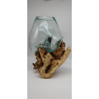 Holzschale mit Glaswabi ca 25 cm, leichten Katzer im Glas